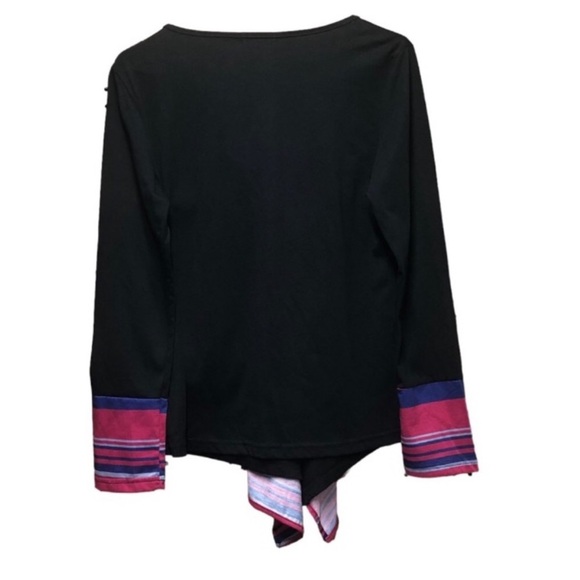 BOLE HOMME Black Long Sleeve BLOUSE With Pink BOW And Pink ACCENTS Size LARGE - Picture 2 of 11